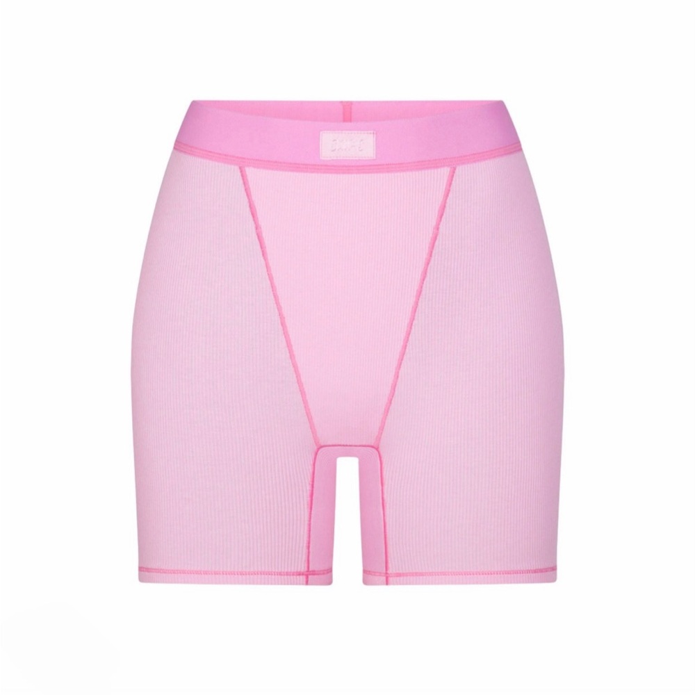 Skims Pink Ribbed Boxer Shorts